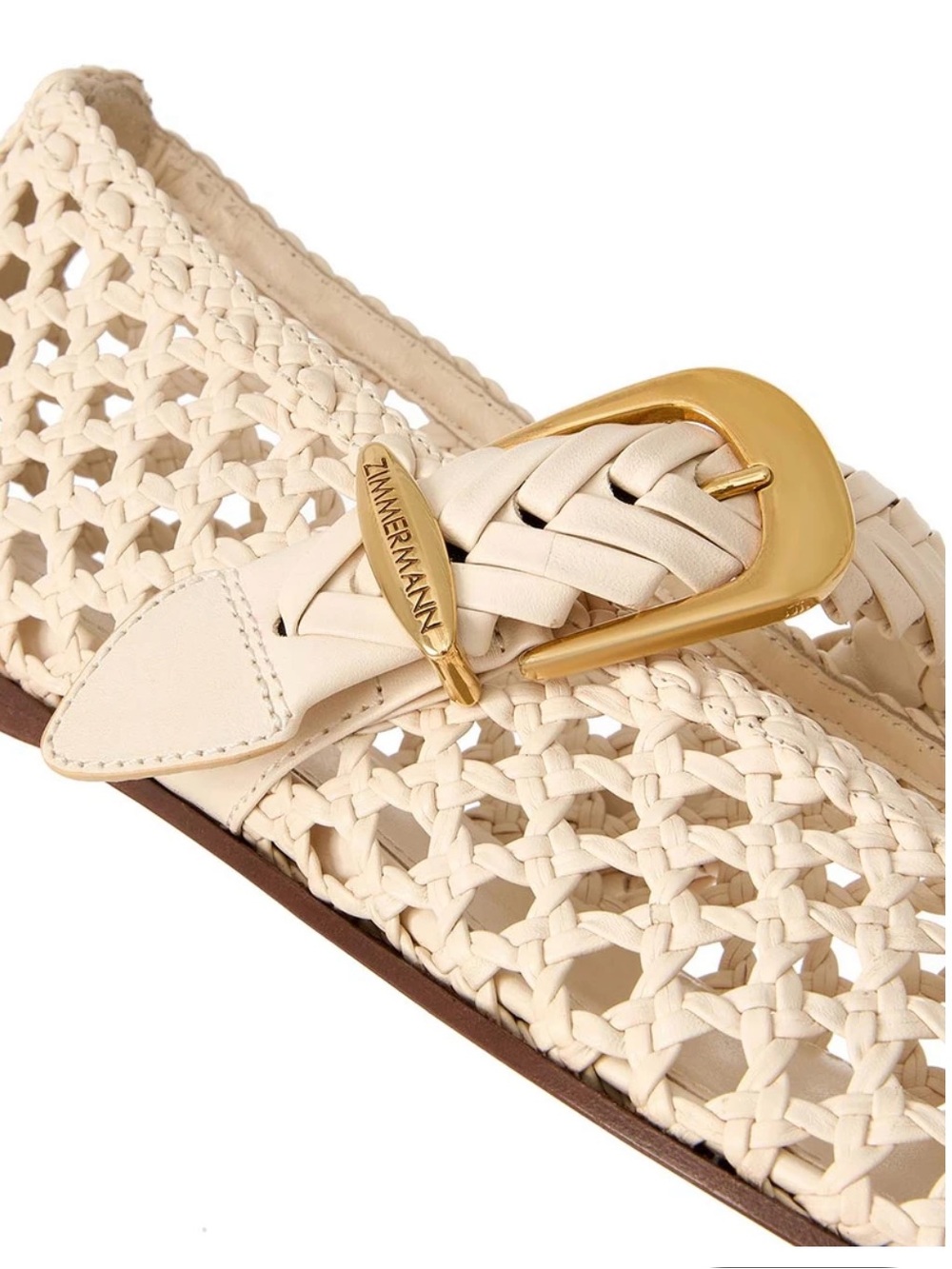 Zimmermann Cream Woven Mary Jane Flats with Gold Buckle - Picture 5 of 8